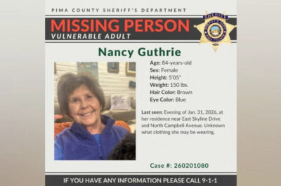 A missing person alert for Nancy Guthrie. Pima County Sheriff’s Department via AP