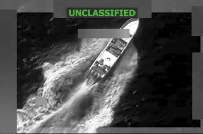 Joint Task Force Southern Spear conducts a lethal kinetic strike on an alleged drug boat in the Eastern Pacific on Feb. 9, 2026. US Southern Command/Screenshot.