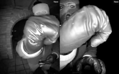 A combination of images from video show a masked person outside the home of Nancy Guthrie in Catalina Foothills, Arizona. Courtesy of the FBI.