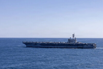 The aircraft carrier USS George H.W. Bush sails the Atlantic Ocean during an at-sea training exercise on Feb. 8, 2026. Mass Communication Specialist 2nd Class Jayden Brown/ U.S. Navy via DVIDS