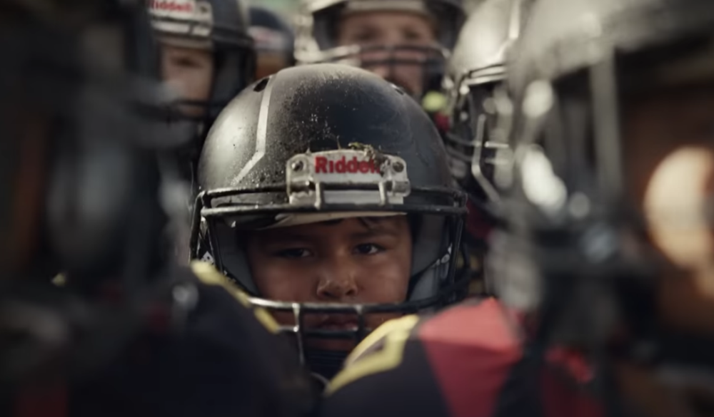 Screenshot of the NFL's "Champion" commercial featuring the Warriors.
