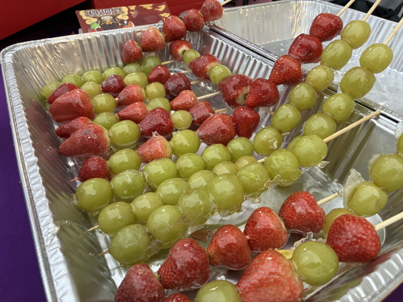 Tanghulu, a candied fruit skewer, was available at the market at the SCV Chinese Culture Association's first annual Lunar New Year Gala at Newhall Family Theatre, Sunday, Feb. 15, 2026. Kamryn Martell/The Signal