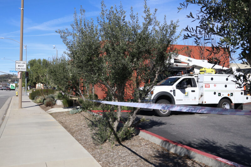 The sidewalk gets fixed after an underground explosion on the 23700 block of Valencia Boulevard, Sunday, Feb. 22, 2026. Kamryn Martell/The Signal