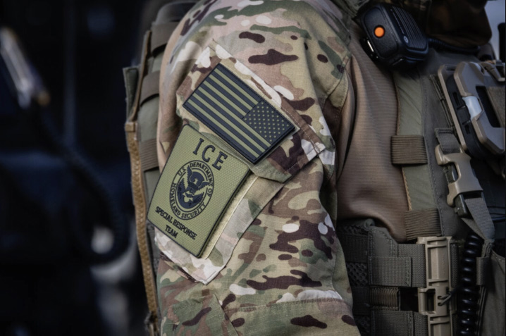 Immigration and Customs Enforcement agents confront protestors in front of the Bishop Henry Whipple Federal Building in Minneapolis on Jan. 12, 2026. Photo by John Fredricks.