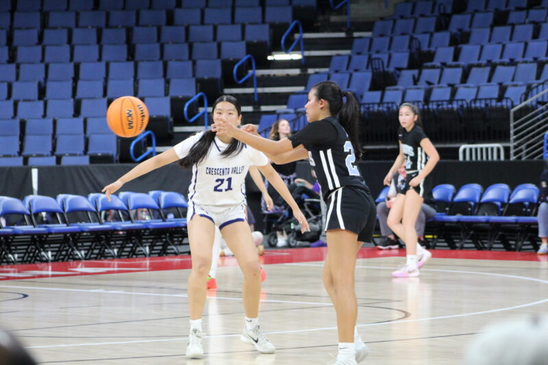 Saugus senior guard Brianna Burroughs looking for an open pass during the CIF-SS Division 2 Championship game against the Crescenta Valley Falcons at the Toyota Arena in Ontario on Feb 27, 2026. Ryan Romero/The Signal