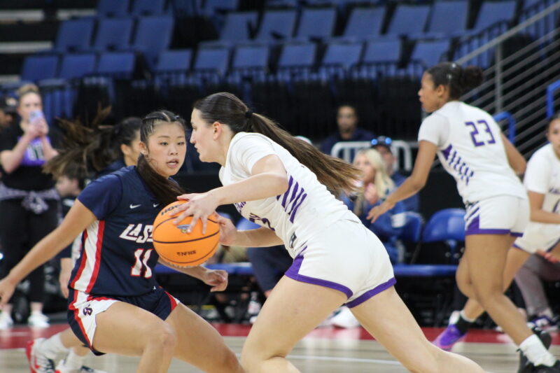 Valencia sophomore guard Kamila Basyrova (34) driving to the basket against the La Salle Lancers during the CIF-SS Division 1 Championship at the Toyota Arena in Ontario on Feb. 27, 2026. Ryan Romero/The Signal