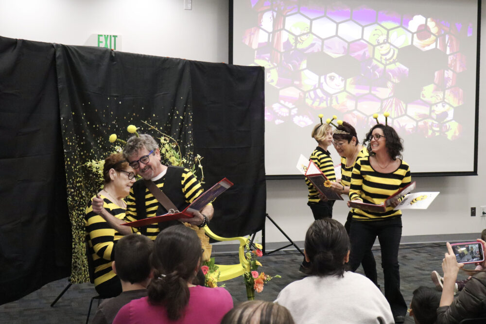 Hope Theatre Arts actors "buzz around" in the scene at the 5th annual Hope Theatre Arts event at the Canyon Country Jo Anne Darcy Library in Canyon Country, Calif., Sunday, March 8, 2026. Kamryn Martell/The Signal