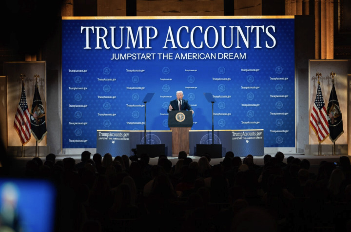 President Donald Trump speaks during the Trump accounts summit at the Andrew W. Mellon Auditorium in Washington on Jan. 28, 2026. Photo by Madalina Kilroy.