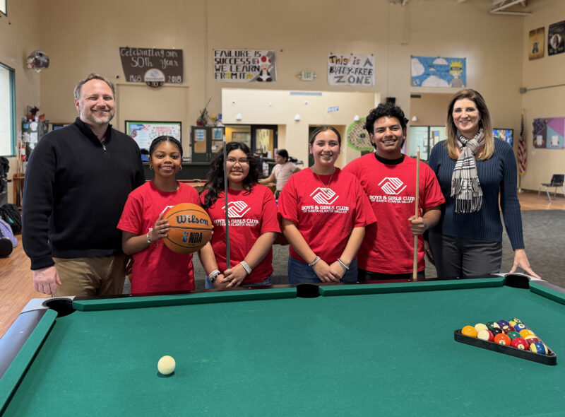 From left: Matt Nelson, CEO of the Boys & Girls Club of the Santa Clarita Valley; Caila Graham; Rayna Arevalos-Paredes; Isabella Nelson; Matthew Morales; and Amy Wiese, community health manager for Kaiser Permanente. Courtesy photo.