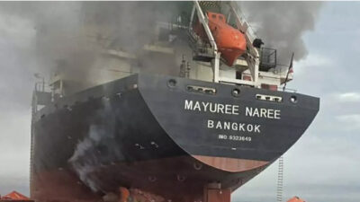 A Thai ship was attacked in the Strait of Hormuz on March 11, 2026. Courtesy photo from Royal Thai Navy.