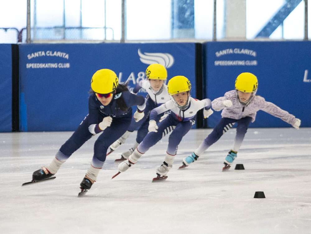 Short-track speed skaters from across California competed in the Southern California Speed Skating Championships at The Cube on Saturday, March 7, 2026. Habeba Mostafa/ The Signal