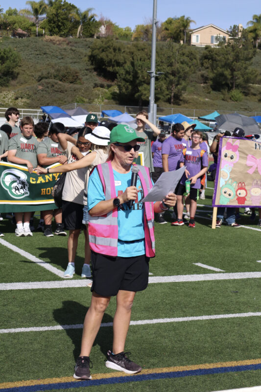 Patti Miller, director of the Hart Games, kicks off the morning at the 14th annual Hart Games at Valencia High School in Valencia, Calif., Monday, March 16, 2026. Kamryn Martell/The Signal