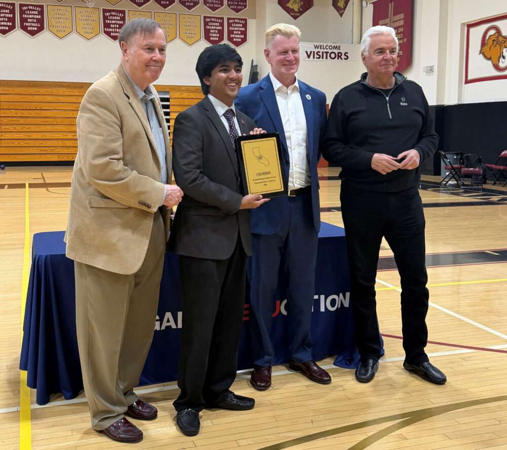Rohan Radharaj, of West Ranch High School, won the Southern California Regional Invitational of the Ronald Reagan Debate Series on March 7, 2026, at Oaks Christian High School. Courtesy photo.