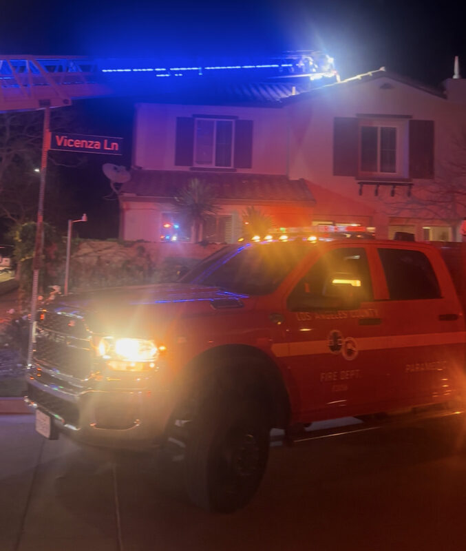 Los Angeles County Fire Department were dispatched to a structure fire on the 20400 block of Gaspher Court. Photo courtesy of Dillon Foster/SCV Scanner.