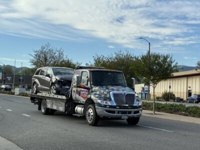 One of the vehicles was towed after sustaining damage from a traffic collision on Old Orchard Road and Lyons Avenue on Sunday, March 22, 2026. Kamryn Martell/The Signal