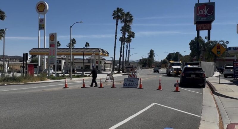 Roads were closed after a big rig fell on its side leaking diesel on The Old Road near Sloan Canyon Road in Castaic, Monday, March 23, 2026. Signal Staff/The Signal