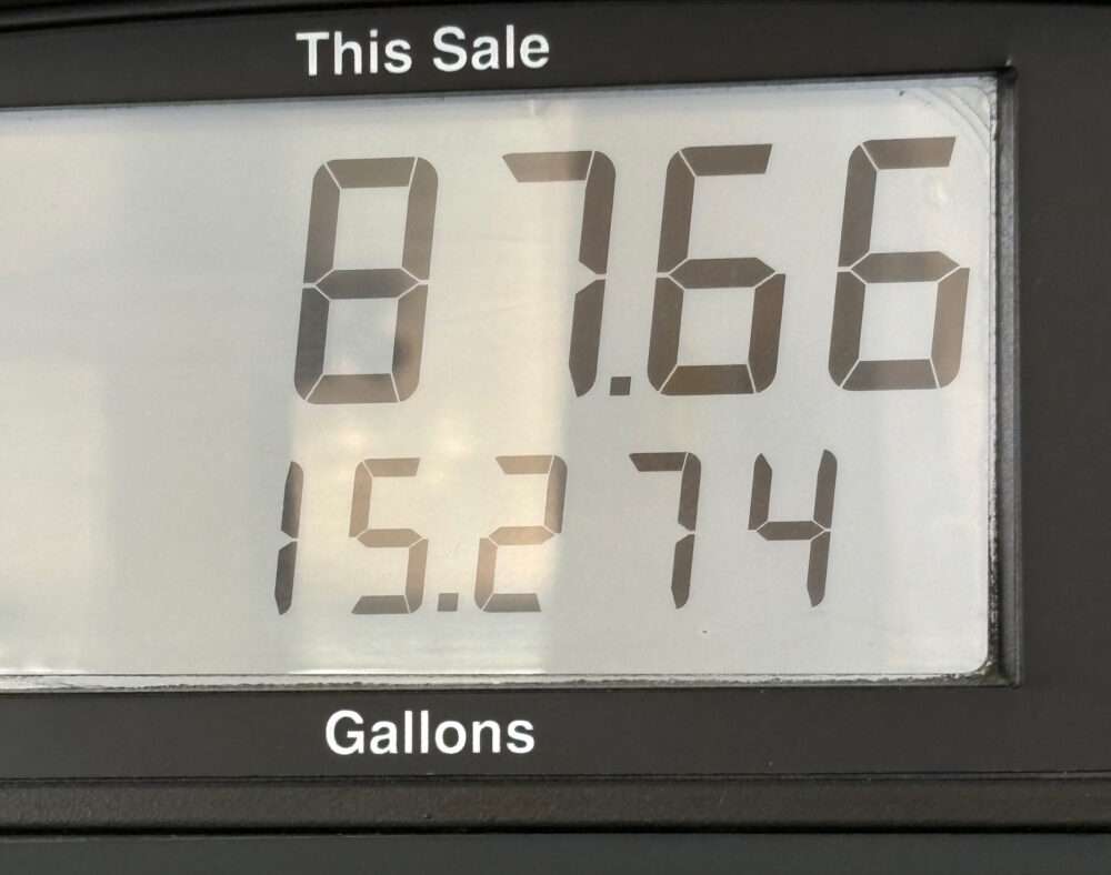 This transaction from a gas station in Saugus on Friday, March 27, 2026, was for a midsize truck's fill-up at $5.74 per gallon. Signal staff photo.