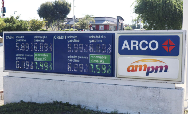 Arco gas station's prices are roughly $6 a gallon in Stevenson Ranch, Calif., Sunday, March 29, 2026. Kamryn Martell/The Signal