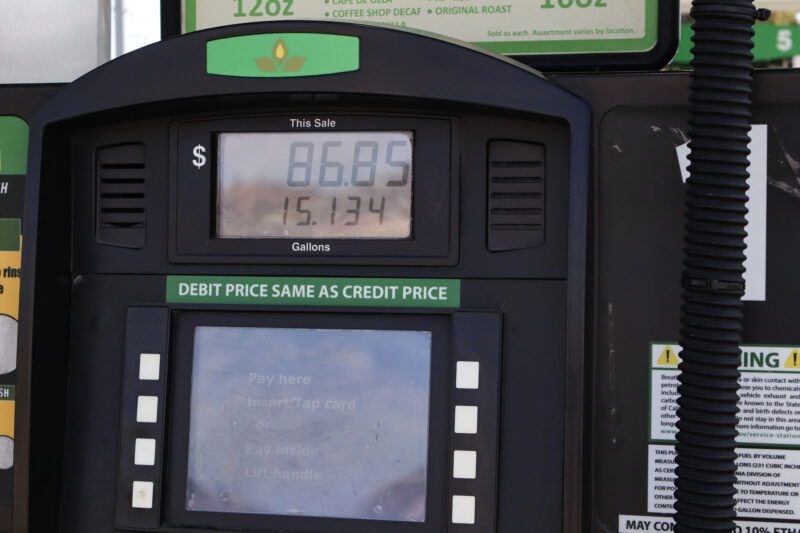 A person's gas tank at ConservFuel in Valencia, Calif., Sunday, March 29, 2026. Kamryn Martell/The Signal