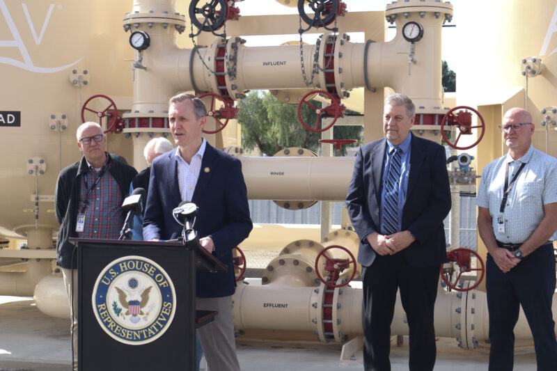 Rep. George Whitesides, D-Agua Dulce, speaks about the federal investment project for clean water in Canyon Country, Calif., Monday, April 6, 2026. Kamryn Martell/The Signal