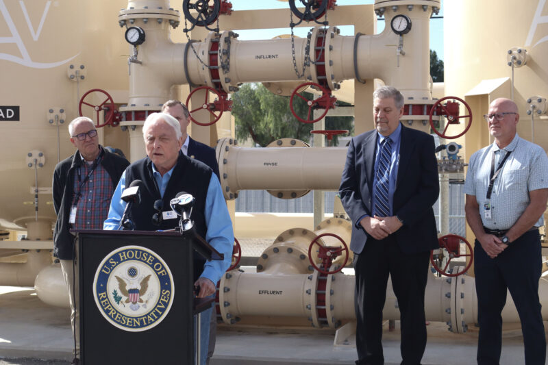 Rep. George Whitesides, D-Agua Dulce, speaks about the federal investment project for clean water in Canyon Country, Calif., Monday, April 6, 2026. Kamryn Martell/The Signal