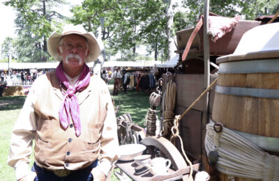 Bill Schonhorst poses with his chuckwagon at the 30th annual Cowboy Festival in Newhall, Calif., Sunday, April 19, 2026. Kamryn Martell/The Signal