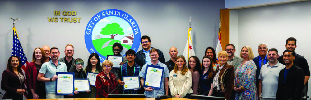 The city of Santa Clarita honored its volunteers, including a group of graduating high school student volunteers who have received the Civic Service Impact Award and members from Junior Chamber International of Santa Clarita, during the City Council’s April 14 meeting. Courtesy photo.