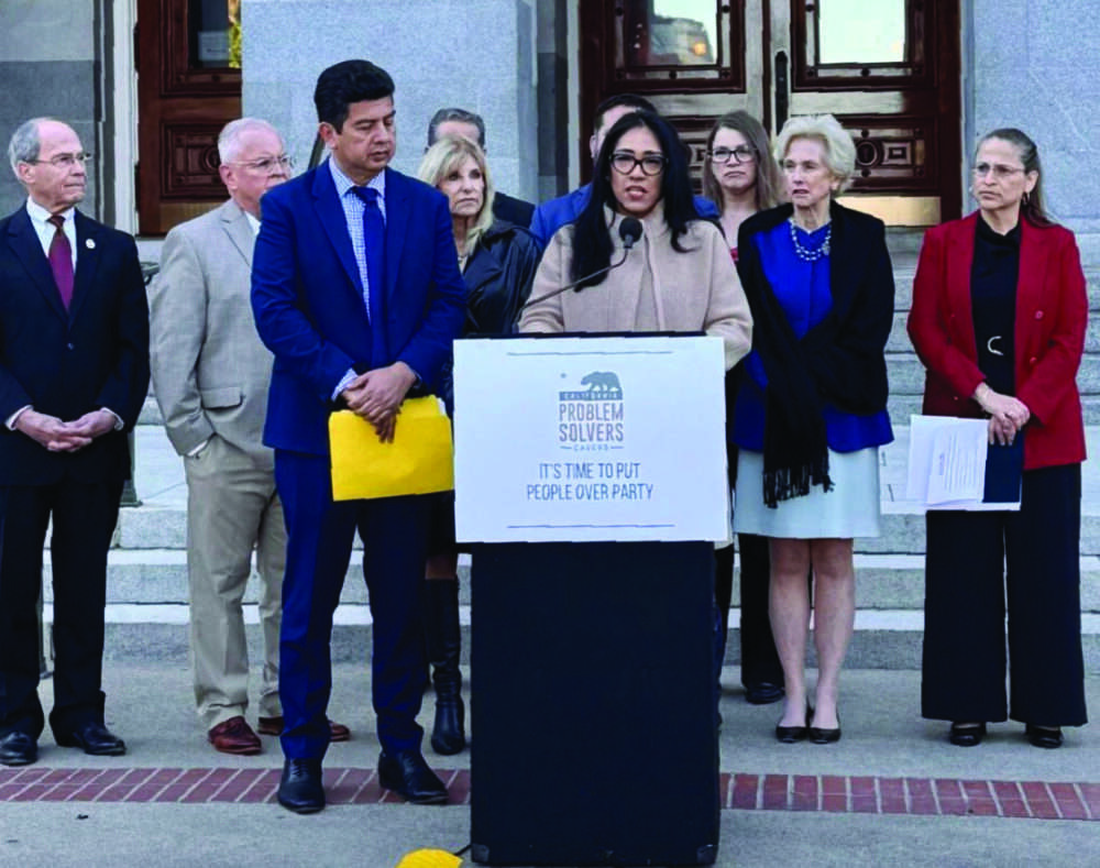 Sen. Suzette Martinez Valladares, R-Acton, co-chair of California's bipartisan and bicameral Problem Solvers Caucus, speaks during a press conference announcing the caucus’ efforts to address fuel prices on Thursday, April 23, 2026. Courtesy photo.