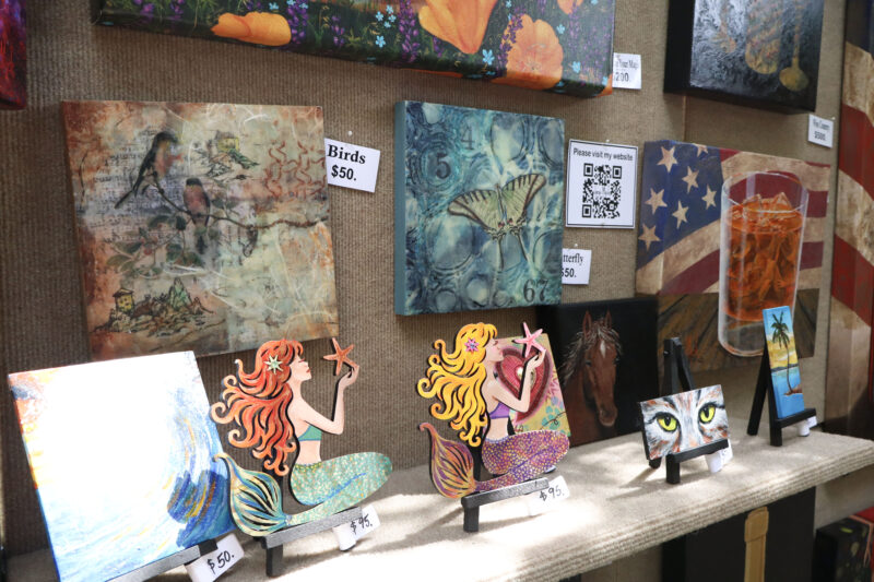 Some pieces by Jane Mick sit on display at the 12th annual Santa Clarita Artists Association's Spring Art Show at Le Chene French Cuisine in Santa Clarita, Calif., Sunday, April 26, 2026. Kamryn Martell/The Signal