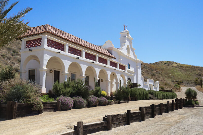 A mission church set sits on display at Blue Cloud Movie Ranch in Santa Clarita, Calif., Monday, May 11, 2026. Kamryn Martell/The Signal