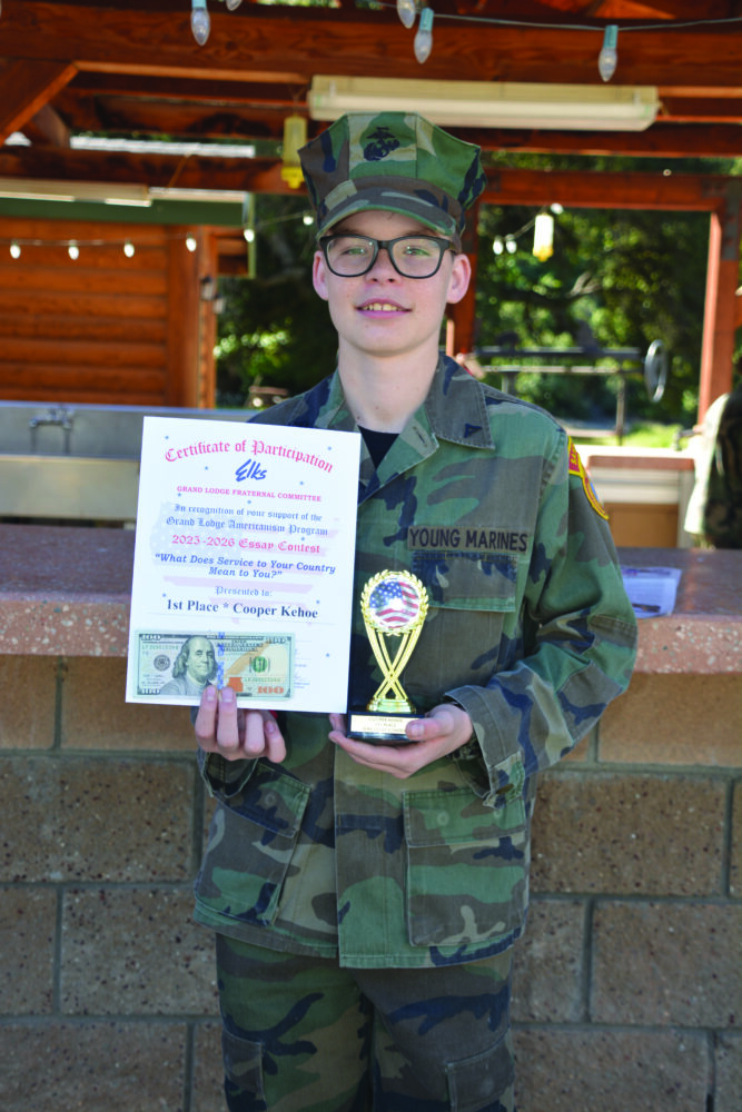 Santa Clarita Elks Lodge No. 2379 recognized Cooper Kehoe as the first‑place winner in the eighth‑grade division of this year’s Elks Americanism Essay Contest. Courtesy photo.