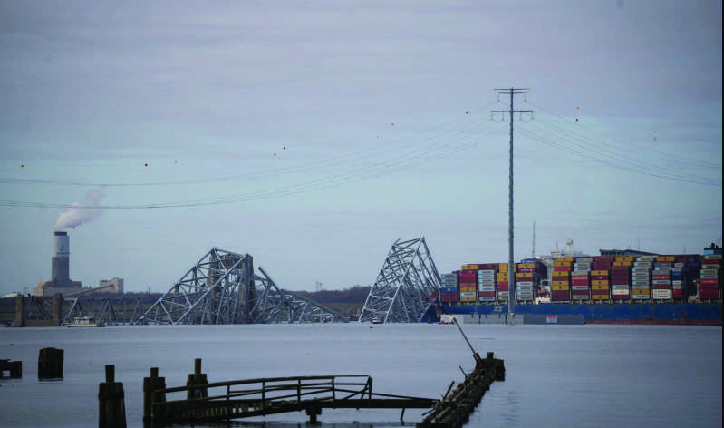 The Francis Scott Key Bridge after being knocked down by the 95,000-ton Dali in Baltimore Harbor on March 26, 2024. Photo by Madalina Vasiliu.