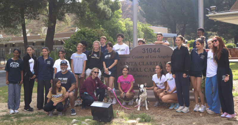 The West Ranch High School Track and Field team and volunteers smile for a photo at the fourth annual West Ranch High "Run With Dogs" event at the Santa Clarita Valley Animal Care Center in Castaic, Calif., Sunday, May 17, 2026. Kamryn Martell/The Signal