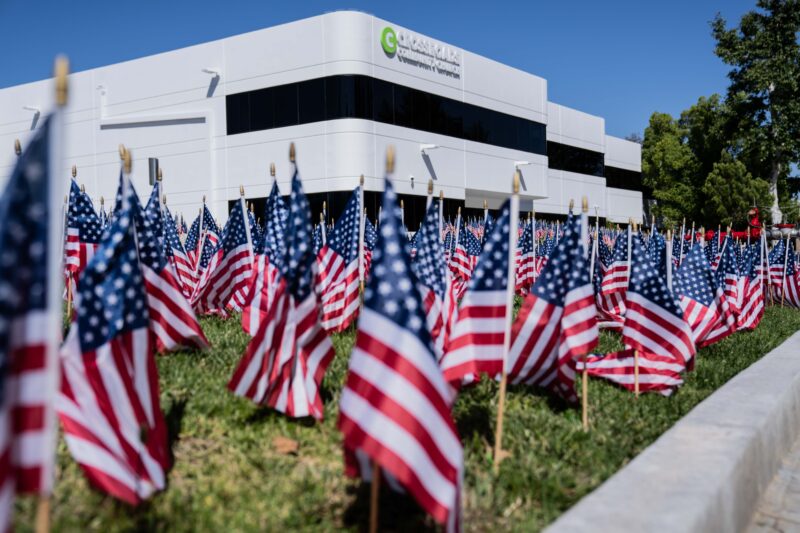 Crossroads Community Church places American flags across its lawn in honor of Memorial Day weekend on Thursday May 21, 2026. Katherine Quezada/The Signal