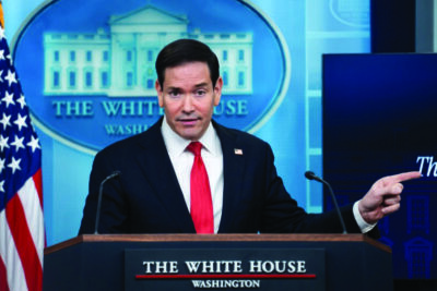 Secretary of State Marco Rubio speaks during a news briefing at the White House on May 5, 2026. Photo by Madalina Kilroy.