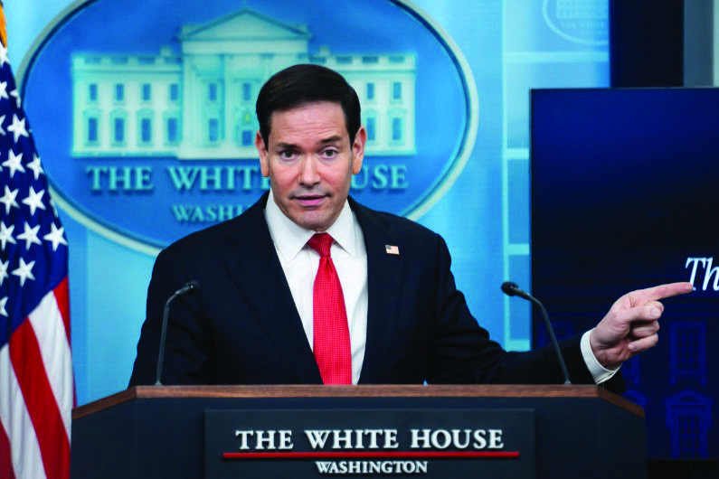 Secretary of State Marco Rubio speaks during a news briefing at the White House on May 5, 2026. Photo by Madalina Kilroy.