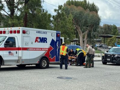 A child is loaded into an ambulance after being struck by a vehicle near Highlands Elementary School on Wednesday, May 27, 2026. Kamryn Martell/The Signal