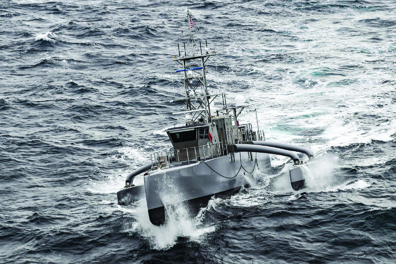 A Seahawk medium displacement unmanned surface vessel participates in a U.S. battle rehearsal on the Pacific Ocean on April 21, 2021. Shannon Renfroe/U.S. Navy