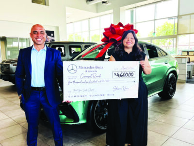 Mercedes-Benz of Valencia recently presented a $4,600 donation check to Carousel Ranch, a local nonprofit that provides equestrian therapy and workplace training for developmentally disabled children and adults.  Courtesy photo.