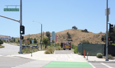 First responders put out a small fire on the 26000 block of Magic Mountain Parkway on Thursday, June 11, 2026. Kamryn Martell/The Signal