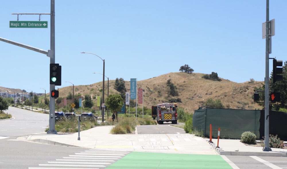 First responders put out a small fire on the 26000 block of Magic Mountain Parkway on Thursday, June 11, 2026. Kamryn Martell/The Signal