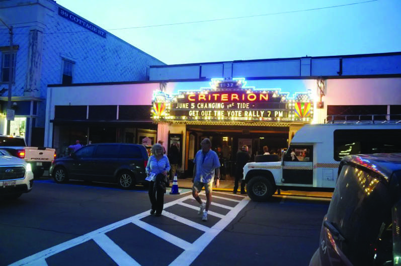 Supporters of Graham Platner leave the 1932 Criterion Theatre in Bar Harbor, Maine, on June 5, 2026. Platner spoke at the venue alongside Rep. Ro Khanna (D-Calif.) and other Democratic candidates. Photo by Nathan Worcester.