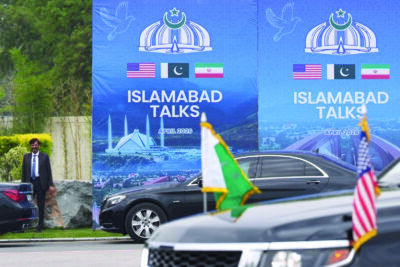 A Pakistani official is seen during the arrival of U.S. Vice President JD Vance for talks with Iranian officials at Islamabad, Pakistan, on April 11, 2026. Jacquelyn Martin/Pool via Getty Images