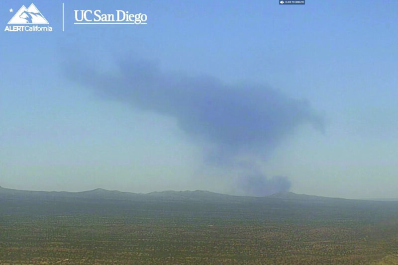 A B-52 bomber crashed at Edwards Air Force Base in California on June 15, 2026. Screenshot from AlertCalifornia video.