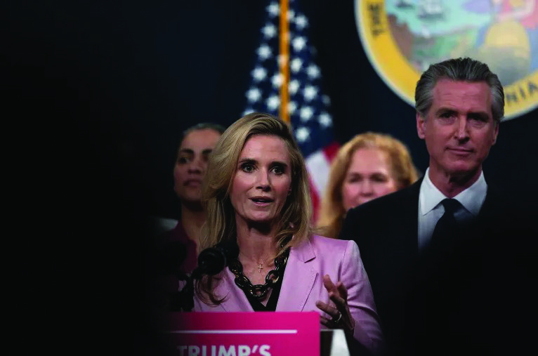 First partner Jennifer Siebel Newsom and Gov. Gavin Newsom in Sacramento, on Feb. 11, 2026. Photo by Miguel Gutierrez Jr., CalMatters
