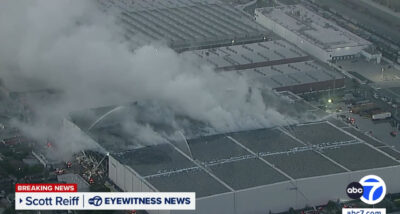 Gov. Gavin Newsom declared a state of emergency on Saturday in the wake of an ongoing warehouse fire in Boyle Heights. Screenshot from video courtesy of ABC7.