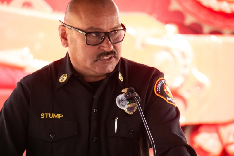L.A. County Fire Department Assistant Chief Paul Stump discusses the dangers of fireworks ahead of the Fourth of July holiday during the city of Santa Clarita’s Fire Safety Day on Saturday June 27, 2026. Katherine Quezada/The Signal