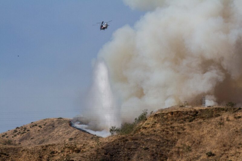 Los Angeles County Fire Department and other agencies battle the Chloe Fire which burned over 100 acres near the L.A. and Ventura county lines near the community of Val Verde on Wednesday July 1, 2026. Katherine Quezada/The Signal