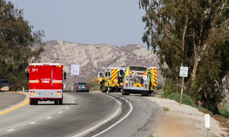 Los Angeles County Fire Department and other agencies battle the Chloe Fire which burned over 100 acres near the L.A. and Ventura county lines near the community of Val Verde on Wednesday July 1, 2026. Katherine Quezada/The Signal
