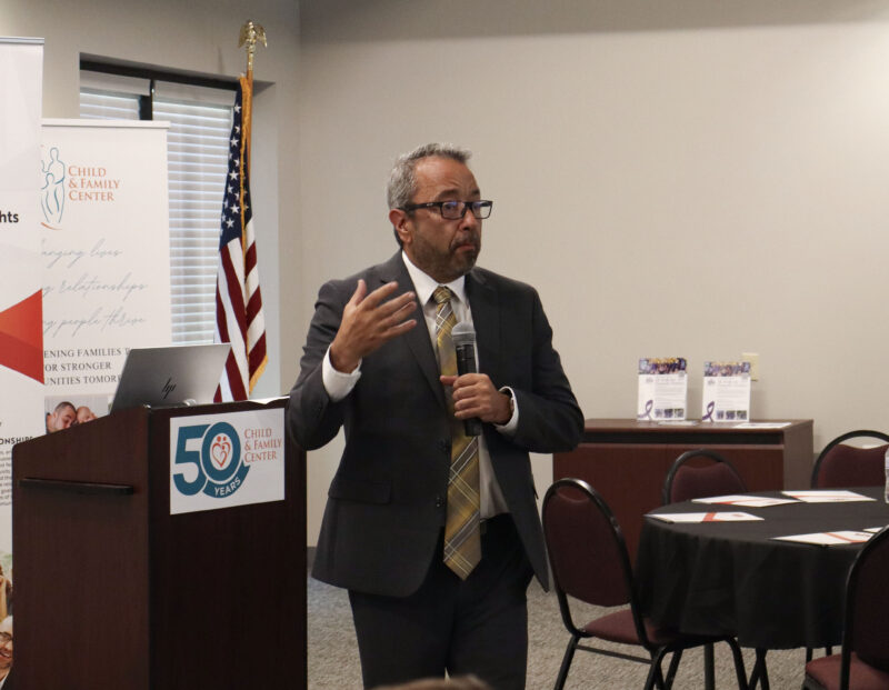 Detective Sgt. Peter Hish speaks to the audience at the Valley Industry Association's "The Cyber Threat You Don't See Coming" event at the Child & Family Center in Santa Clarita, Calif., Tuesday, June 30, 2026. Kamryn Martell/The Signal